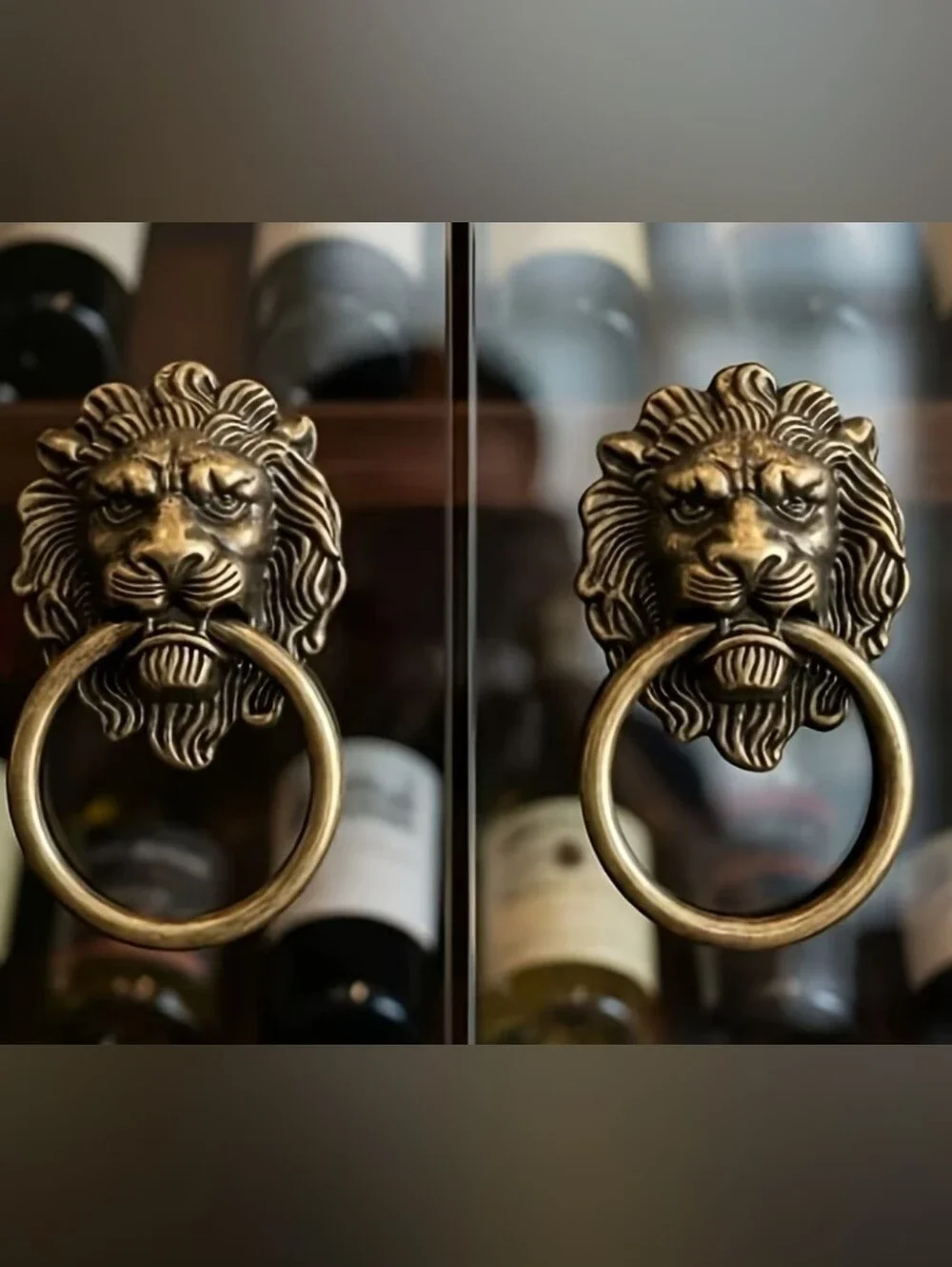Brass Lion Head Cabinet Pulls - Antique Gold Finish (Set of 4)